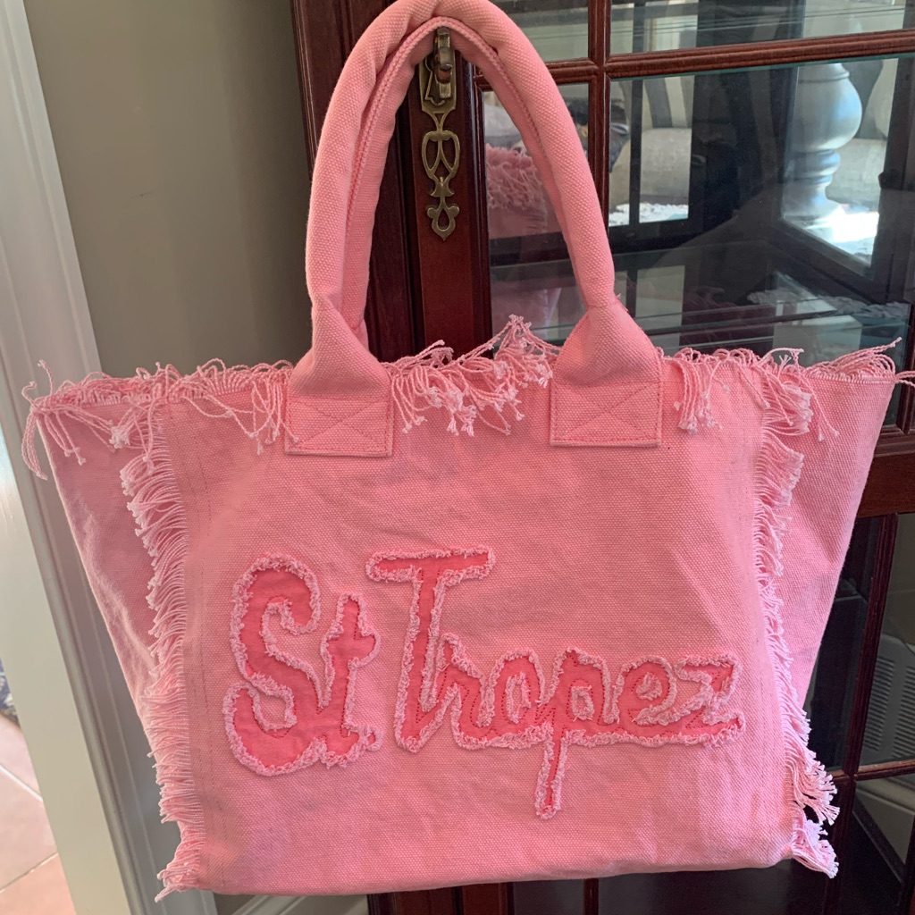Mc2 Saint Barth St. Tropez Patch Canvas Large Fringed Tote In Pink